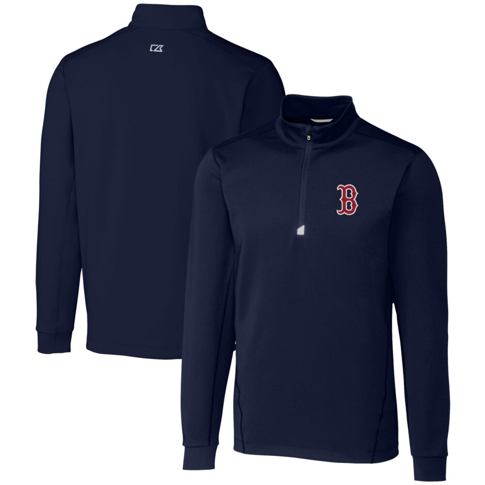 Men's Boston Red Sox  Cutter & Buck Navy Traverse Stretch Quarter-Zip Pullover Top