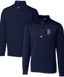 Men's Boston Red Sox  Cutter & Buck Navy Traverse Stretch Quarter-Zip Pullover Top