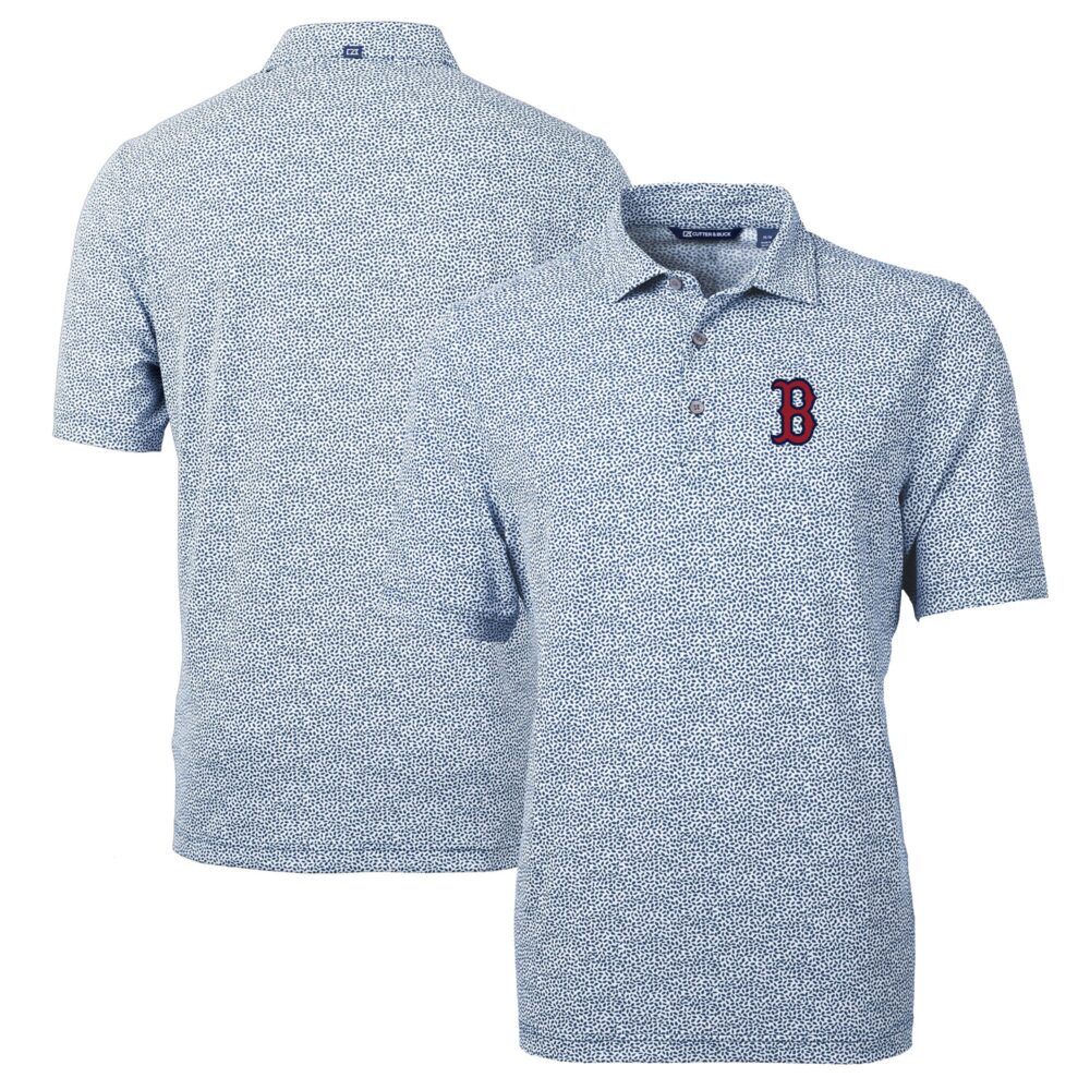 Men's Boston Red Sox Cutter & Buck Navy Virtue Eco Pique Botanical Print Recycled Polo