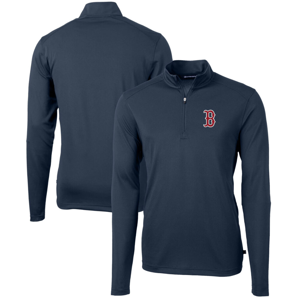 Men's Boston Red Sox  Cutter & Buck Navy Virtue Eco Pique Recycled Quarter-Zip Pullover Top