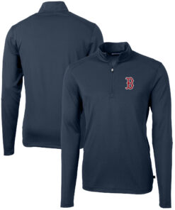Men's Boston Red Sox  Cutter & Buck Navy Virtue Eco Pique Recycled Quarter-Zip Pullover Top