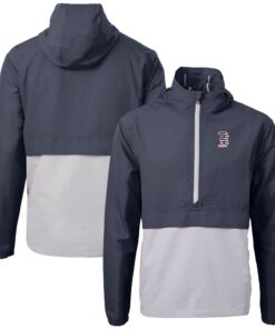 Men's Boston Red Sox  Cutter & Buck Navy/Gray Americana Logo Charter Eco Knit Recycled Anorak Half-Zip Jacket