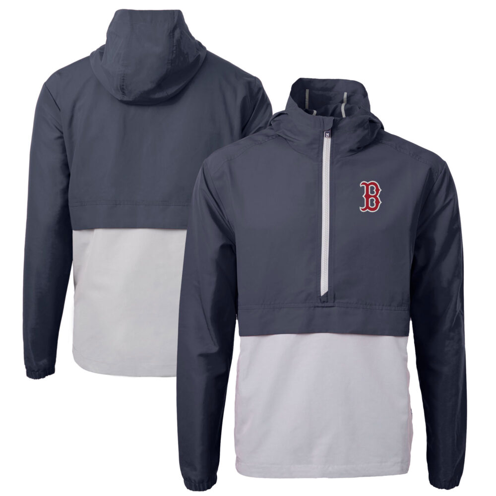 Men's Boston Red Sox Cutter & Buck Navy/Gray Charter Eco Recycled Half-Zip Anorak Jacket