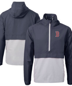 Men's Boston Red Sox Cutter & Buck Navy/Gray Charter Eco Recycled Half-Zip Anorak Jacket