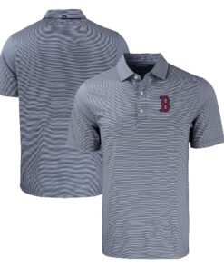 Men's Boston Red Sox  Cutter & Buck Navy/White Big & Tall Forge Eco Double Stripe Stretch Recycled Polo
