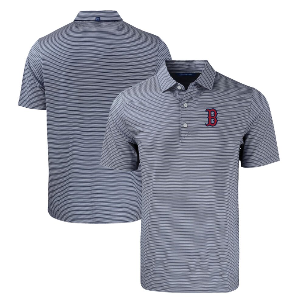 Men's Boston Red Sox  Cutter & Buck Navy/White Forge Eco Double Stripe Stretch Recycled Polo
