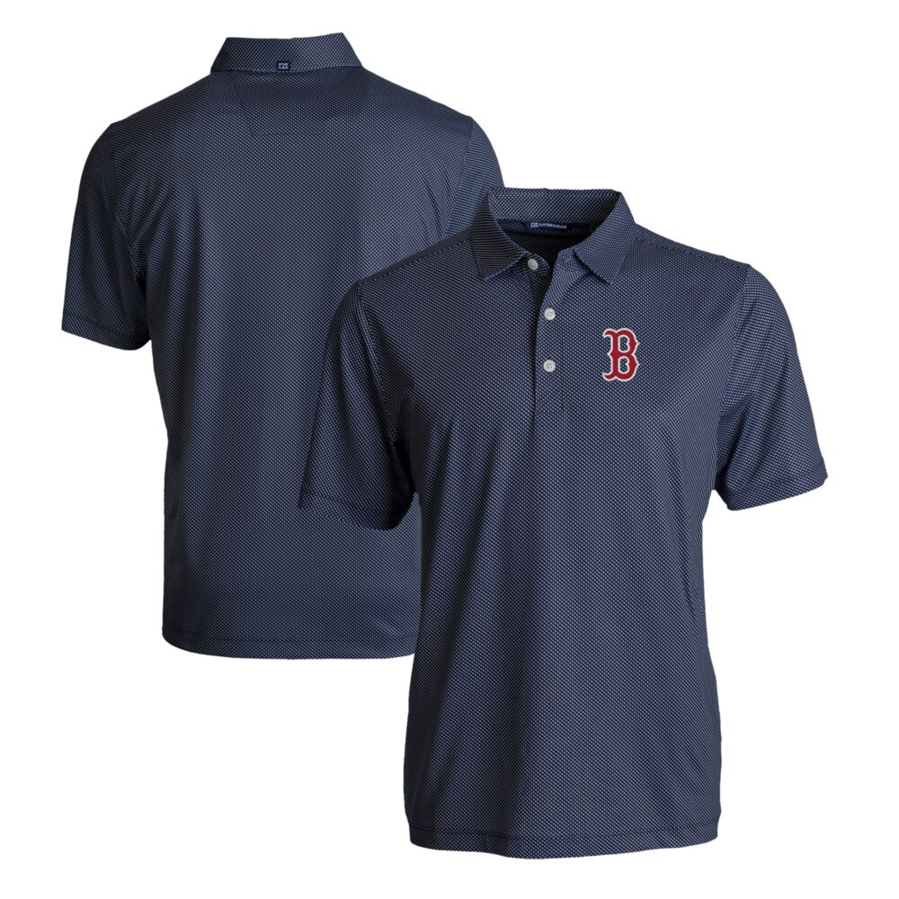 Men's Boston Red Sox  Cutter & Buck Navy/White Pike Eco Symmetry Print Stretch Recycled Polo
