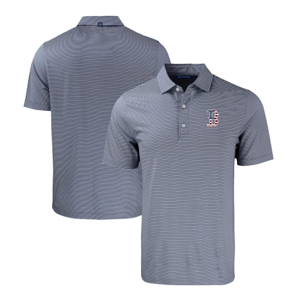 Men's Boston Red Sox  Cutter & Buck Navy/White Stars & Stripes Big & Tall Forge Eco Double Stripe Stretch Recycled Polo