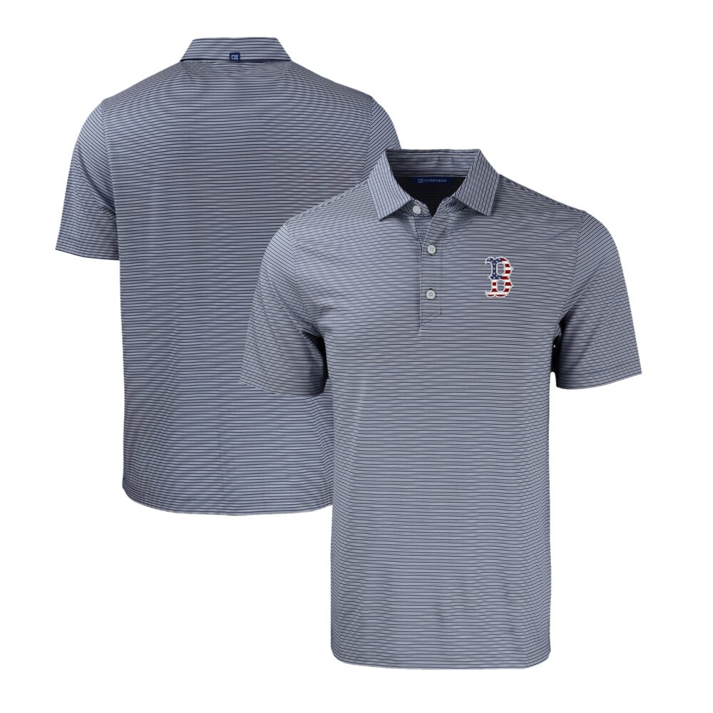 Men's Boston Red Sox  Cutter & Buck Navy/White Stars & Stripes Forge Eco Double Stripe Stretch Recycled Polo