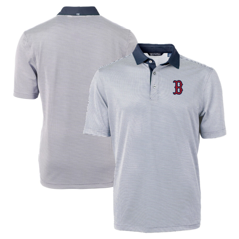 Men's Boston Red Sox Cutter & Buck Navy/White Virtue Eco Pique Micro Stripe Recycled Big & Tall Polo