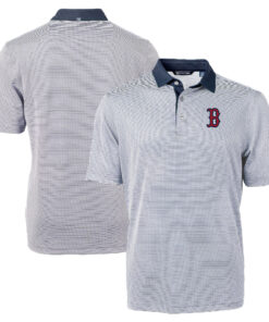 Men's Boston Red Sox Cutter & Buck Navy/White Virtue Eco Pique Micro Stripe Recycled Big & Tall Polo