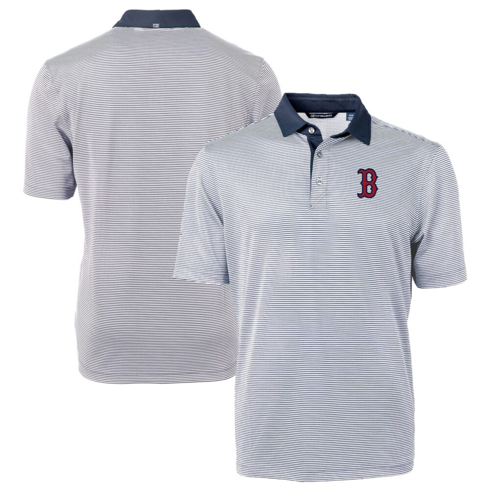 Men's Boston Red Sox Cutter & Buck Navy/White Virtue Eco Pique Micro Stripe Recycled Polo