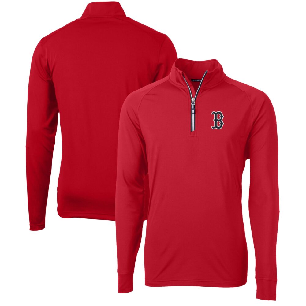 Men's Boston Red Sox  Cutter & Buck Red Adapt Eco Knit Stretch Recycled Quarter-Zip Pullover Top