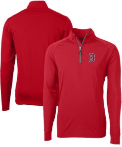 Men's Boston Red Sox  Cutter & Buck Red Adapt Eco Knit Stretch Recycled Quarter-Zip Pullover Top