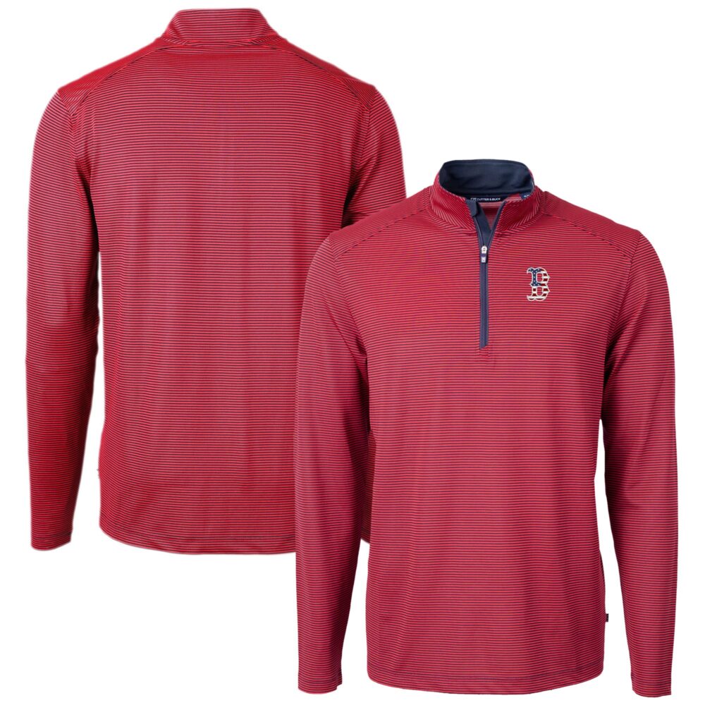 Men's Boston Red Sox  Cutter & Buck Red Americana Logo Big & Tall Virtue Eco Pique Recycled Quarter-Zip Pullover Top