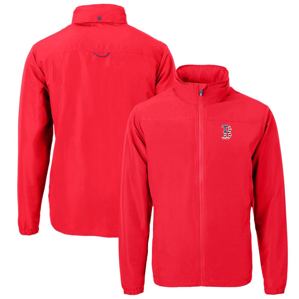 Men's Boston Red Sox  Cutter & Buck Red Americana Logo Charter Eco Knit Recycled Full-Zip Jacket