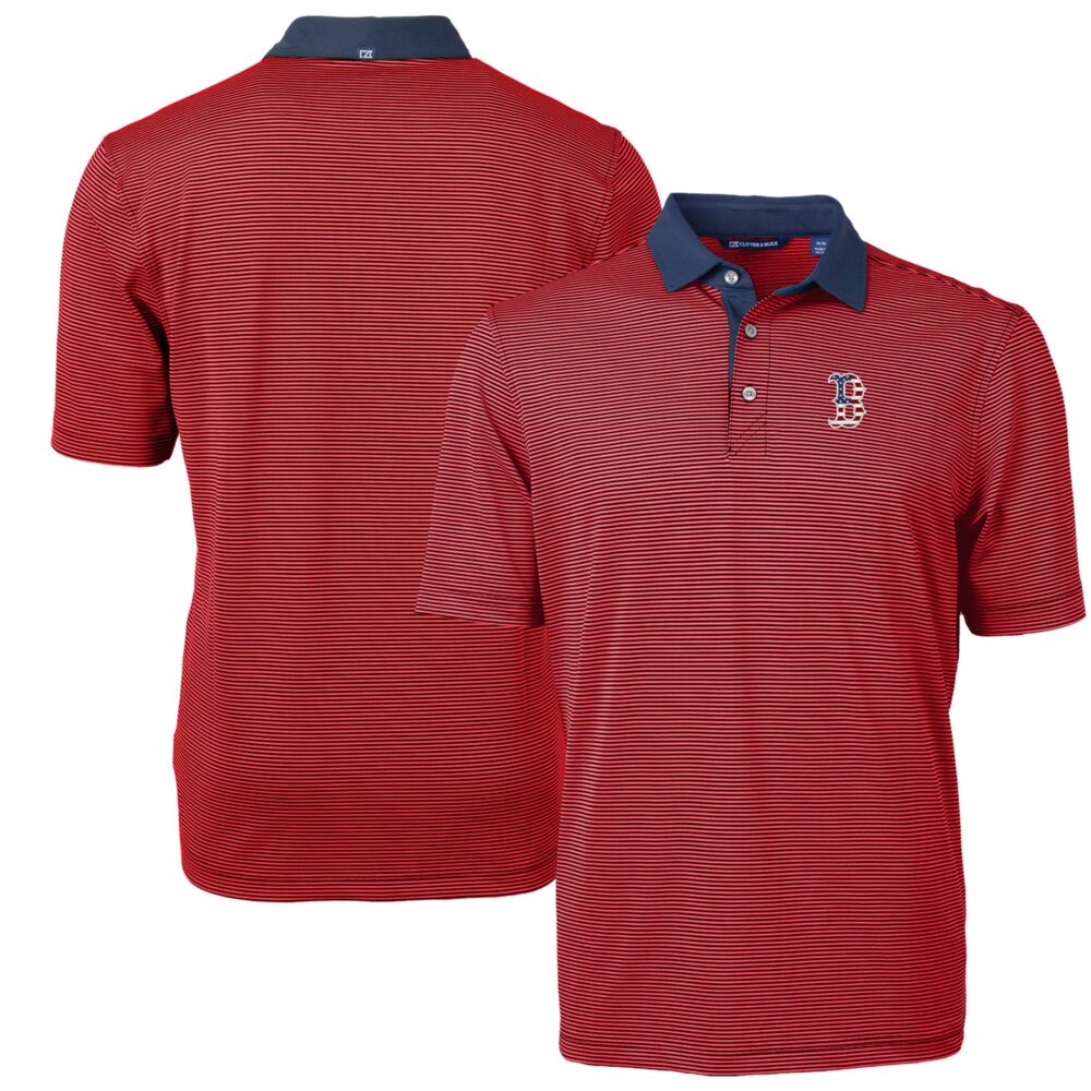 Men's Boston Red Sox  Cutter & Buck Red Americana Logo Virtue Eco Pique Stripe Recycled Polo