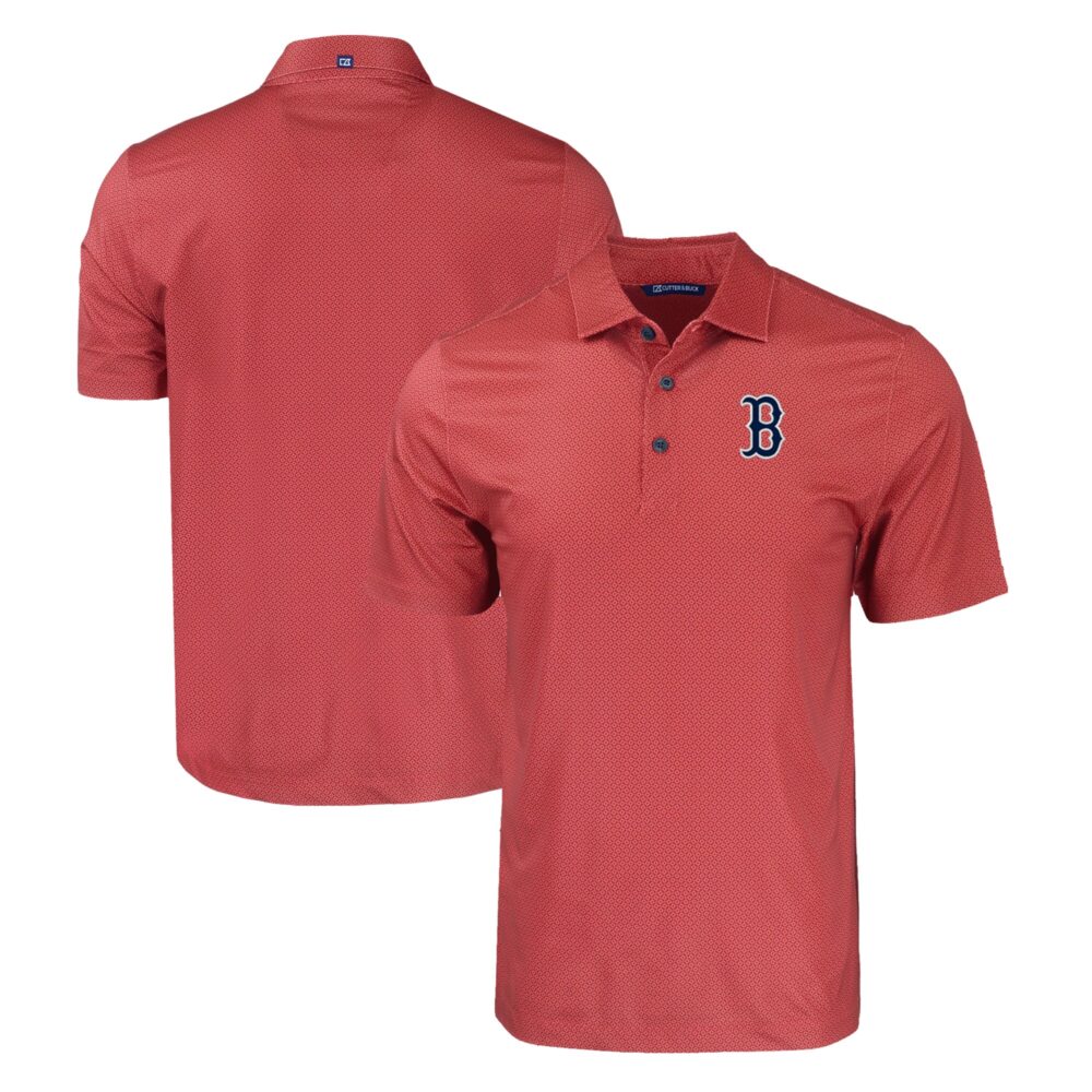 Men's Boston Red Sox  Cutter & Buck Red Big & Tall Pike Eco Tonal Geo Print Stretch Recycled Polo