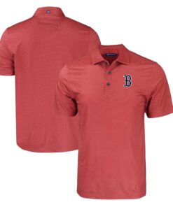 Men's Boston Red Sox  Cutter & Buck Red Big & Tall Pike Eco Tonal Geo Print Stretch Recycled Polo