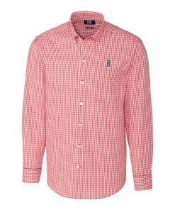 Men's Boston Red Sox Cutter & Buck Red Big & Tall Stretch Gingham Long Sleeve Button-Down Shirt