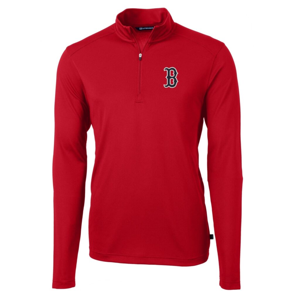 Men's Boston Red Sox Cutter & Buck Red Big & Tall Virtue Eco Pique Quarter-Zip Pullover Jacket