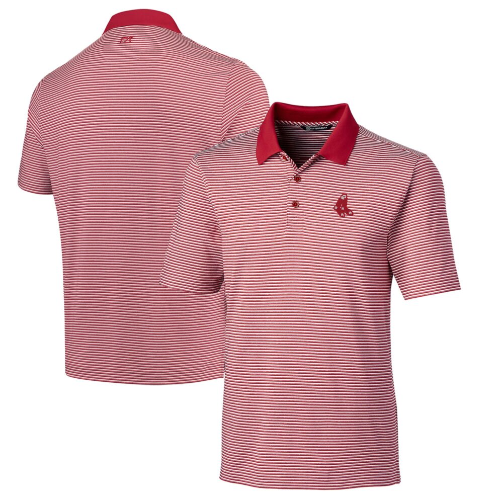 Men's Boston Red Sox Cutter & Buck Red Cooperstown Collection Forge Tonal Stripe DryTec Polo