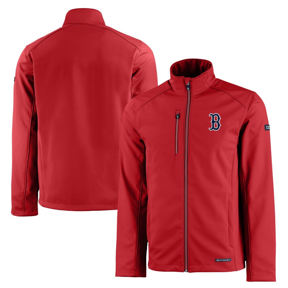 Men's Boston Red Sox Cutter & Buck Red Evoke Eco Softshell Recycled Full-Zip Jacket