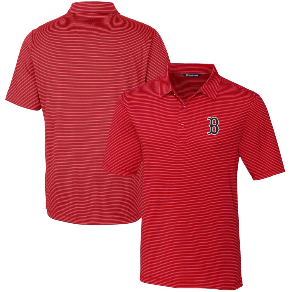 Men's Boston Red Sox  Cutter & Buck Red Forge Pencil Stripe Stretch Polo