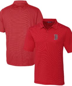 Men's Boston Red Sox  Cutter & Buck Red Forge Pencil Stripe Stretch Polo