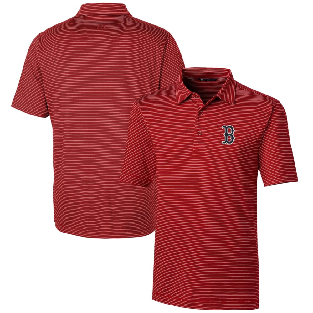 Men's Boston Red Sox  Cutter & Buck Red Forge Pencil Stripe Stretch Polo