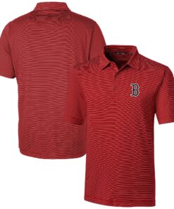 Men's Boston Red Sox  Cutter & Buck Red Forge Pencil Stripe Stretch Polo