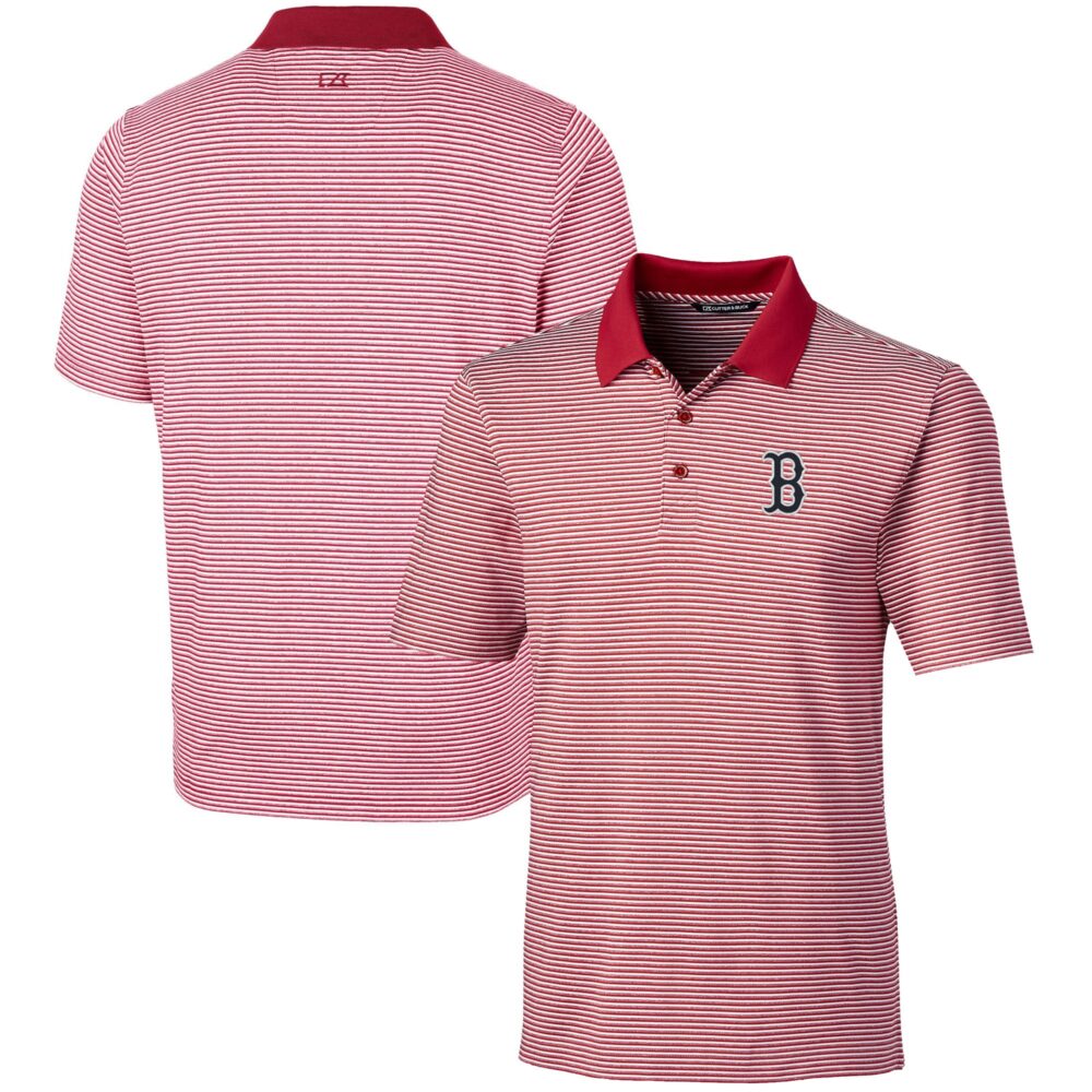 Men's Boston Red Sox  Cutter & Buck Red Forge Tonal Stripe Stretch Polo