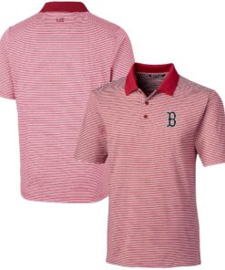 Men's Boston Red Sox  Cutter & Buck Red Forge Tonal Stripe Stretch Polo