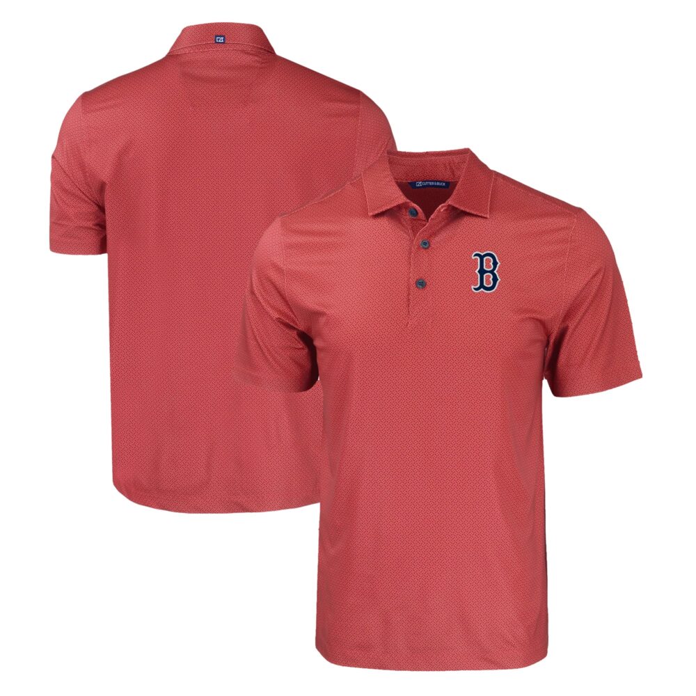 Men's Boston Red Sox  Cutter & Buck Red Pike Eco Tonal Geo Print Stretch Recycled Polo