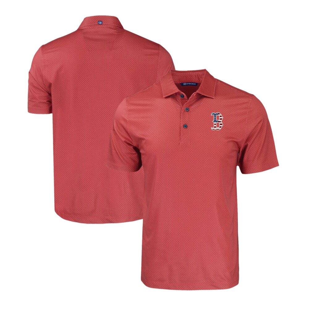 Men's Boston Red Sox  Cutter & Buck Red Stars & Stripes Big & Tall Pike Eco Tonal Geo Print Stretch Recycled Polo