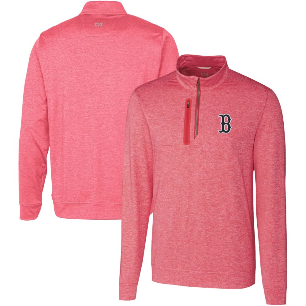 Men's Boston Red Sox  Cutter & Buck Red Stealth Heathered Quarter-Zip Pullover Top
