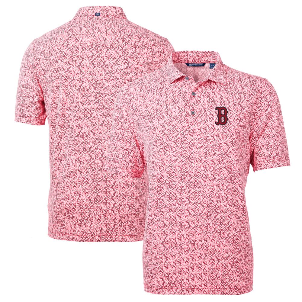 Men's Boston Red Sox Cutter & Buck Red Virtue Eco Pique Botanical Print Recycled Polo