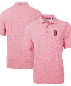 Men's Boston Red Sox Cutter & Buck Red Virtue Eco Pique Botanical Print Recycled Polo