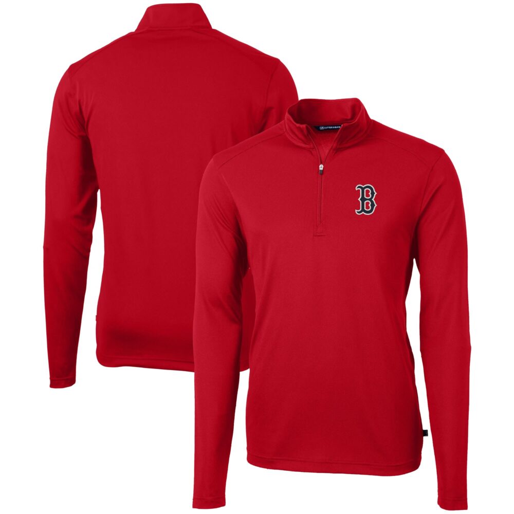 Men's Boston Red Sox  Cutter & Buck Red Virtue Eco Pique Recycled Quarter-Zip Pullover Top
