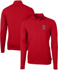 Men's Boston Red Sox  Cutter & Buck Red Virtue Eco Pique Recycled Quarter-Zip Pullover Top
