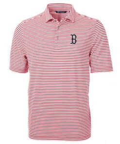 Men's Boston Red Sox Cutter & Buck Red Virtue Eco Pique Stripe Recycled Polo