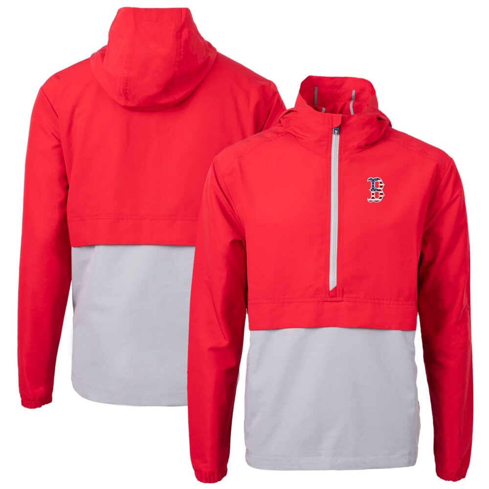 Men's Boston Red Sox  Cutter & Buck Red/Gray Americana Logo Charter Eco Knit Recycled Anorak Half-Zip Jacket