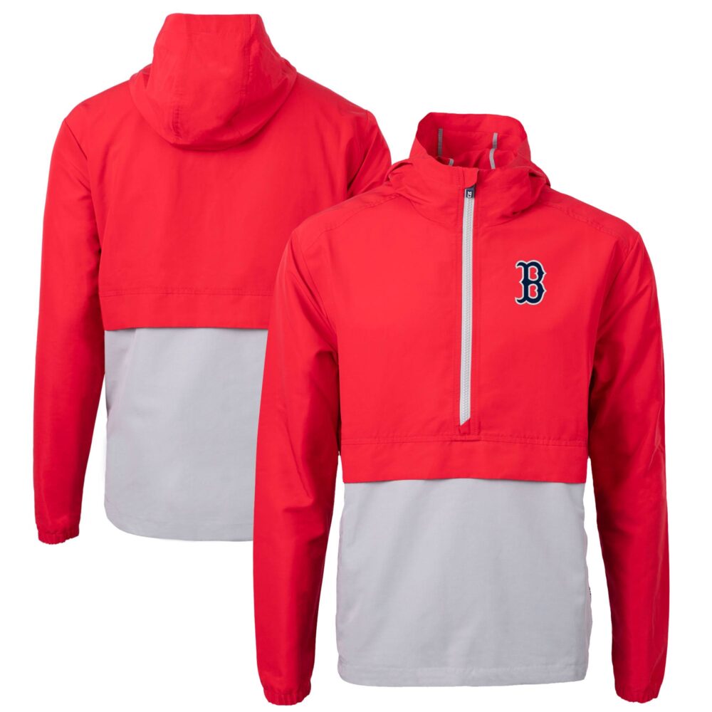Men's Boston Red Sox Cutter & Buck Red/Gray Charter Eco Recycled Half-Zip Anorak Jacket