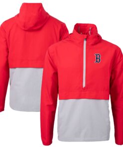 Men's Boston Red Sox Cutter & Buck Red/Gray Charter Eco Recycled Half-Zip Anorak Jacket