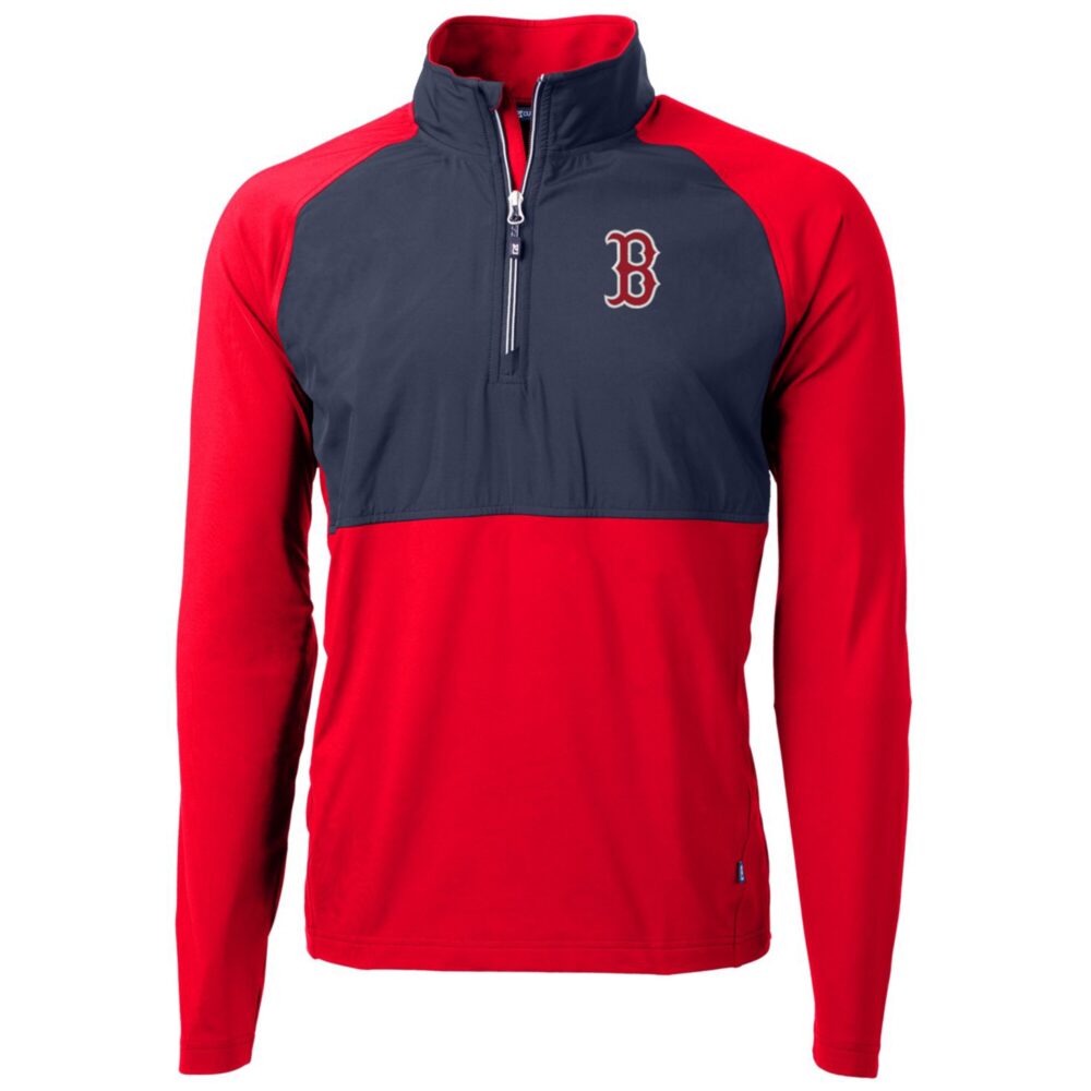 Men's Boston Red Sox Cutter & Buck Red/Navy Adapt Eco Knit Hybrid Recycled Quarter-Zip Pullover Jacket