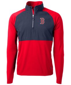 Men's Boston Red Sox Cutter & Buck Red/Navy Adapt Eco Knit Hybrid Recycled Quarter-Zip Pullover Jacket
