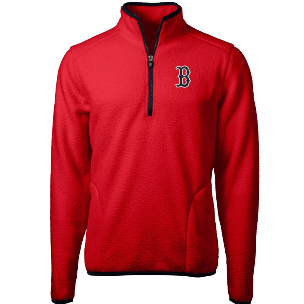 Men's Boston Red Sox Cutter & Buck Red/Navy Cascade Eco Sherpa Fleece Quarter-Zip Pullover Jacket
