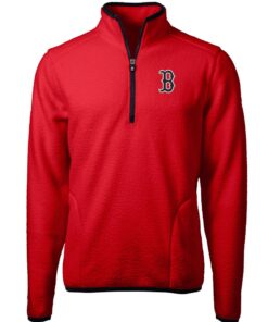 Men's Boston Red Sox Cutter & Buck Red/Navy Cascade Eco Sherpa Fleece Quarter-Zip Pullover Jacket