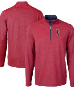 Men's Boston Red Sox Cutter & Buck Red/Navy Virtue Eco Pique Micro Stripe Big & Tall Recycled Quarter-Zip Pullover Top