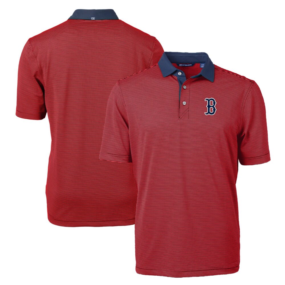 Men's Boston Red Sox Cutter & Buck Red/Navy Virtue Eco Pique Micro Stripe Recycled Big & Tall Polo
